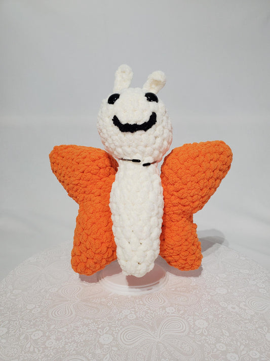 Crochet Butterfly Stuffy / Plush Toy, white and orange