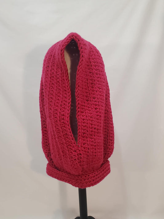Item #56: Crochet Hood/Hat, Dark Pink, Adult Sized, Made With 100% Acrylic Yarn