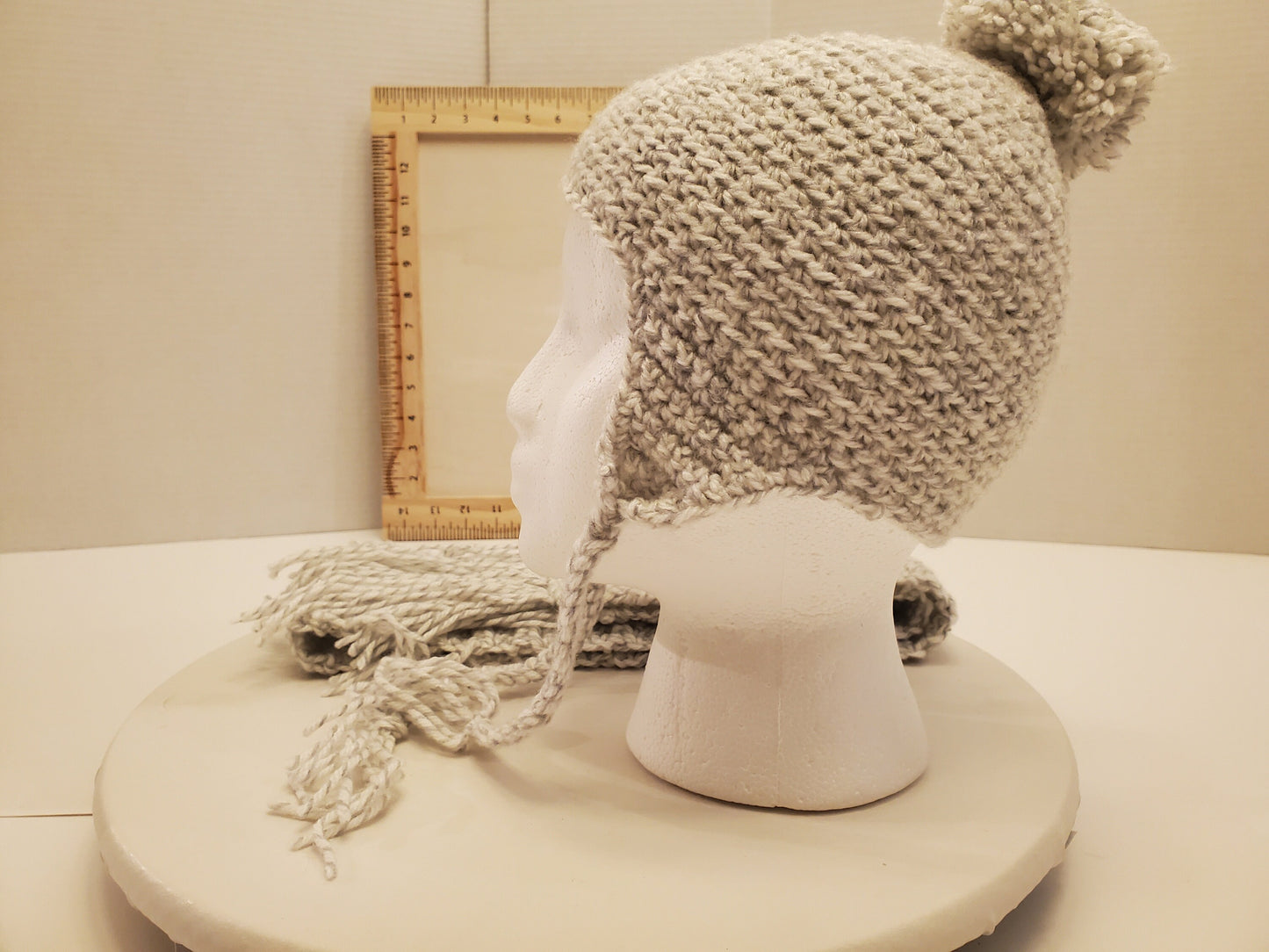 Crochet Hat And Scarf Set, Gray And White