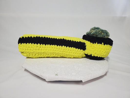 P2: Crochet Pipe, Yellow and black, made with soft 100% polyester yarn, approx. 18" long