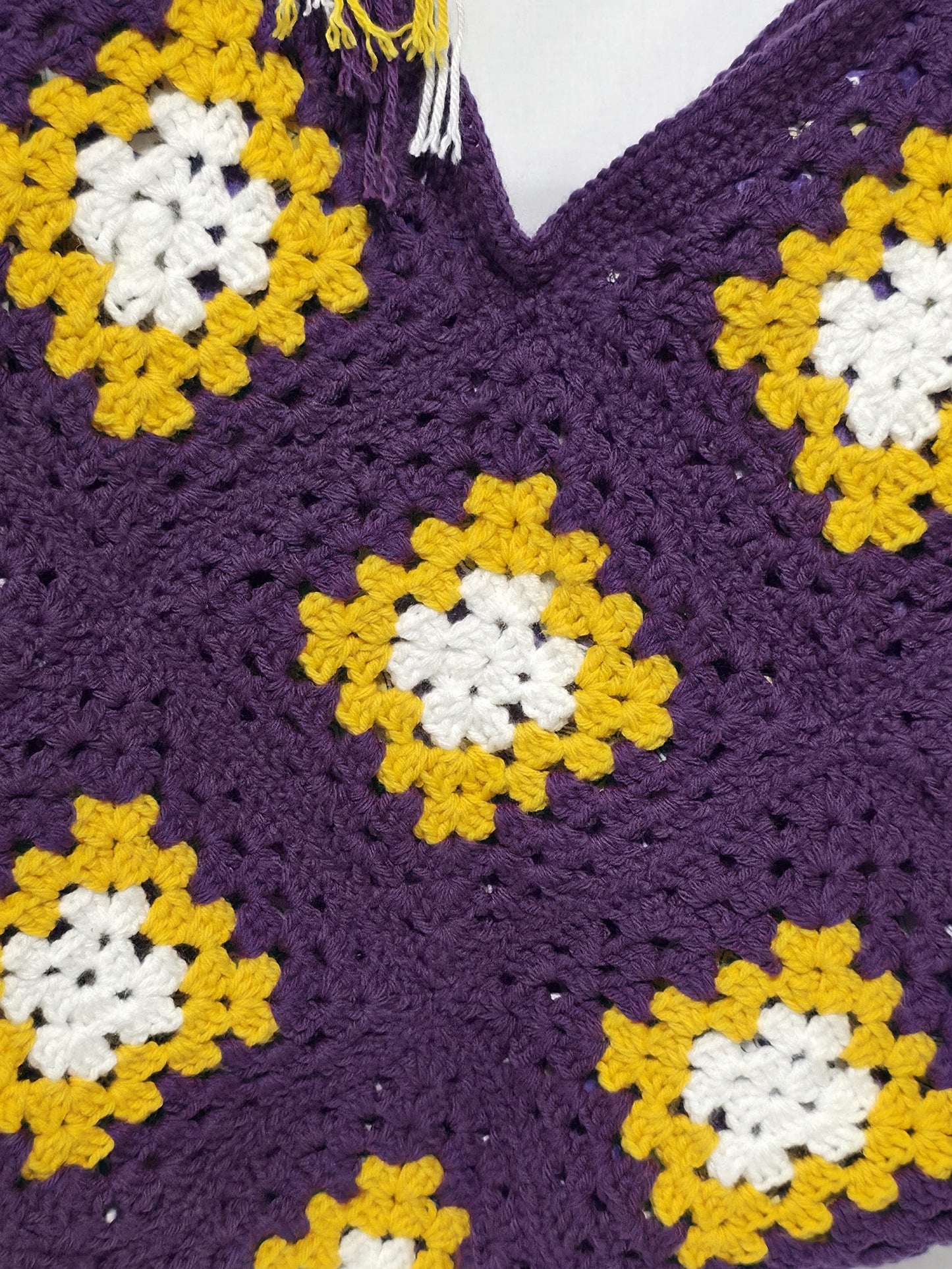 MN Vikings Inspired Crochet Granny Square, Lined Tote Bag