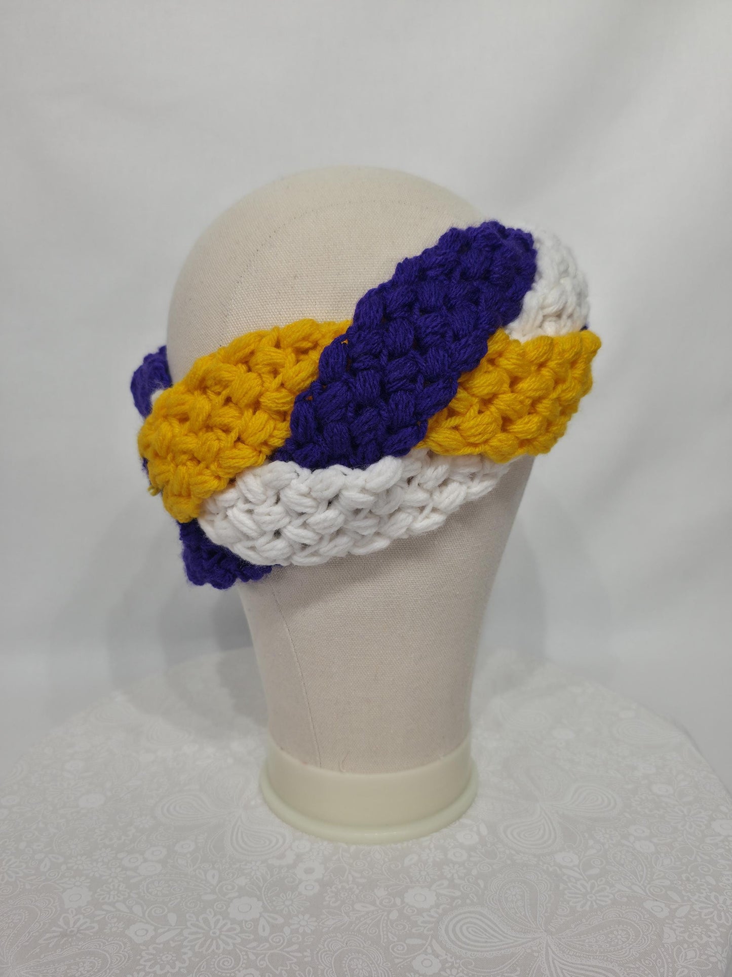 MN Vikings Inspired Crocheted Braided Ear Warmer - Adult Small