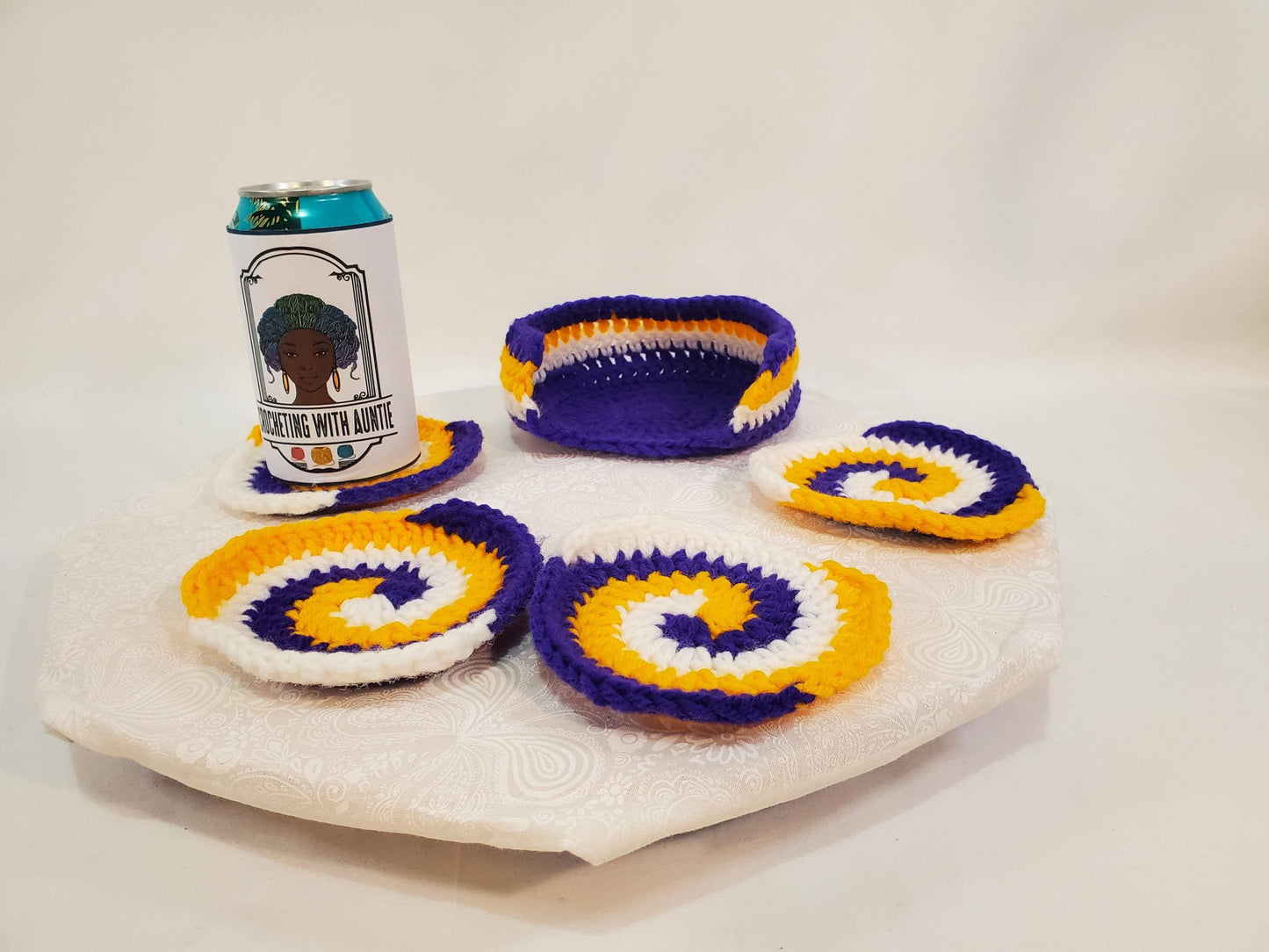 MN Vikings Inspired Coaster Set with Holder