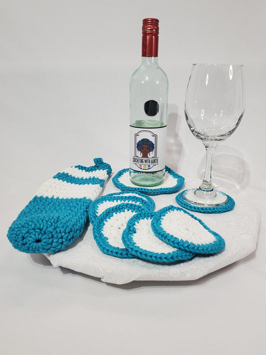 Crochet Wine bottle Holder / Cozy and Coaster Set