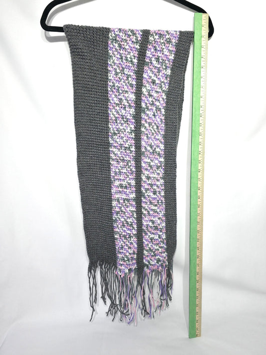 Crochet Scarf, Gray And Pink