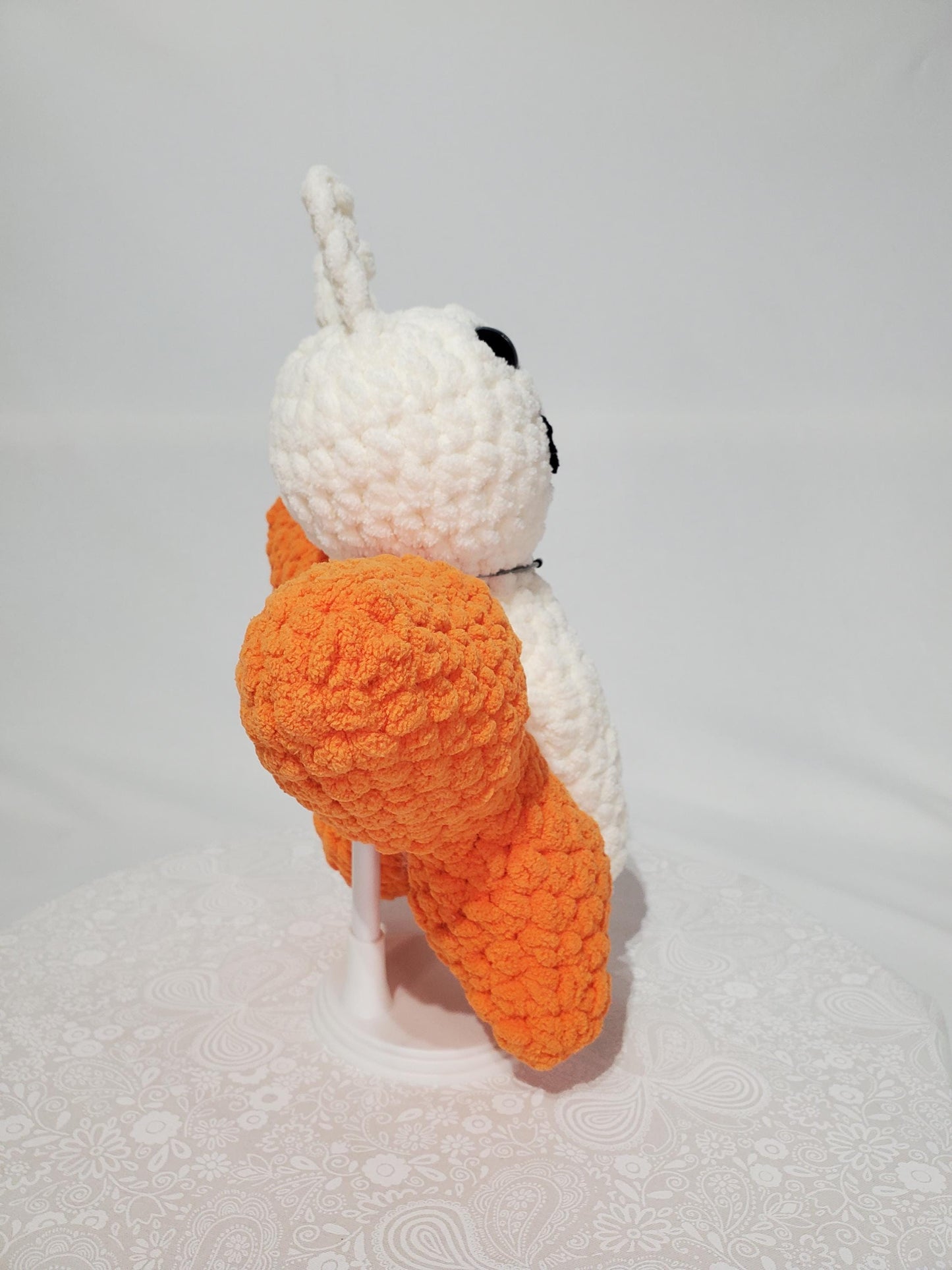 T5: Crochet Butterfly Stuffy / Plush Toy, white and orange, made with soft blanket yarn (100% polyester) and safety eyes