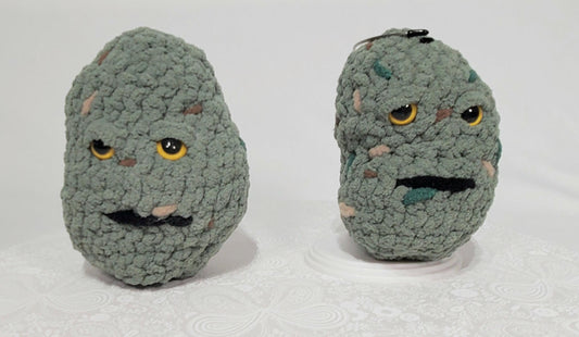 N1: 2 Crochet 420 Nuggets, approx. 4" & 5" tall, made with acrylic and polyester yarn, polyester fiber fill and safety eyes, approx. 5 oz
