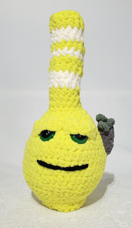 B4: Crochet Bong, Sparkle Lime Green and White, made with 100% polyester, soft blanket yarn, approx. 13" x 5", 10 oz