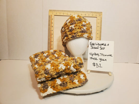 Ear warmer & Scarf set, made with thick 100% acrylic yarn