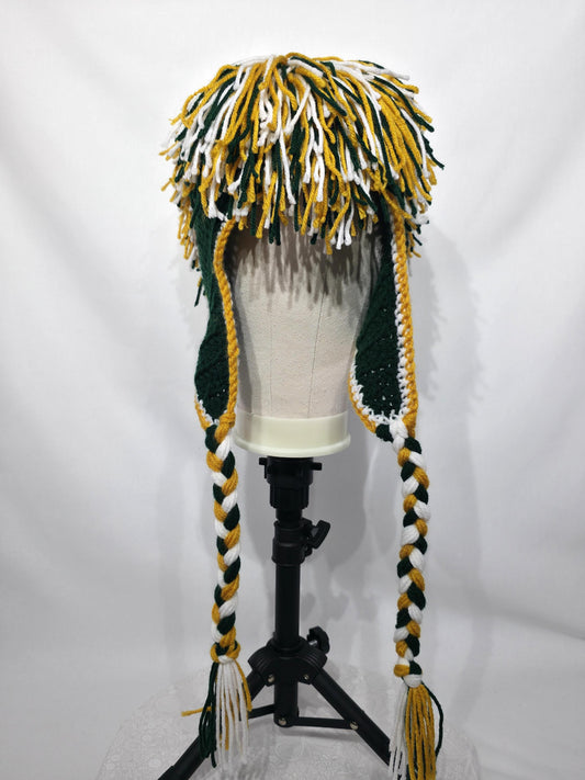 Green Bay Packers Inspired Crochet Mohawk Hat, Adult Med / Large