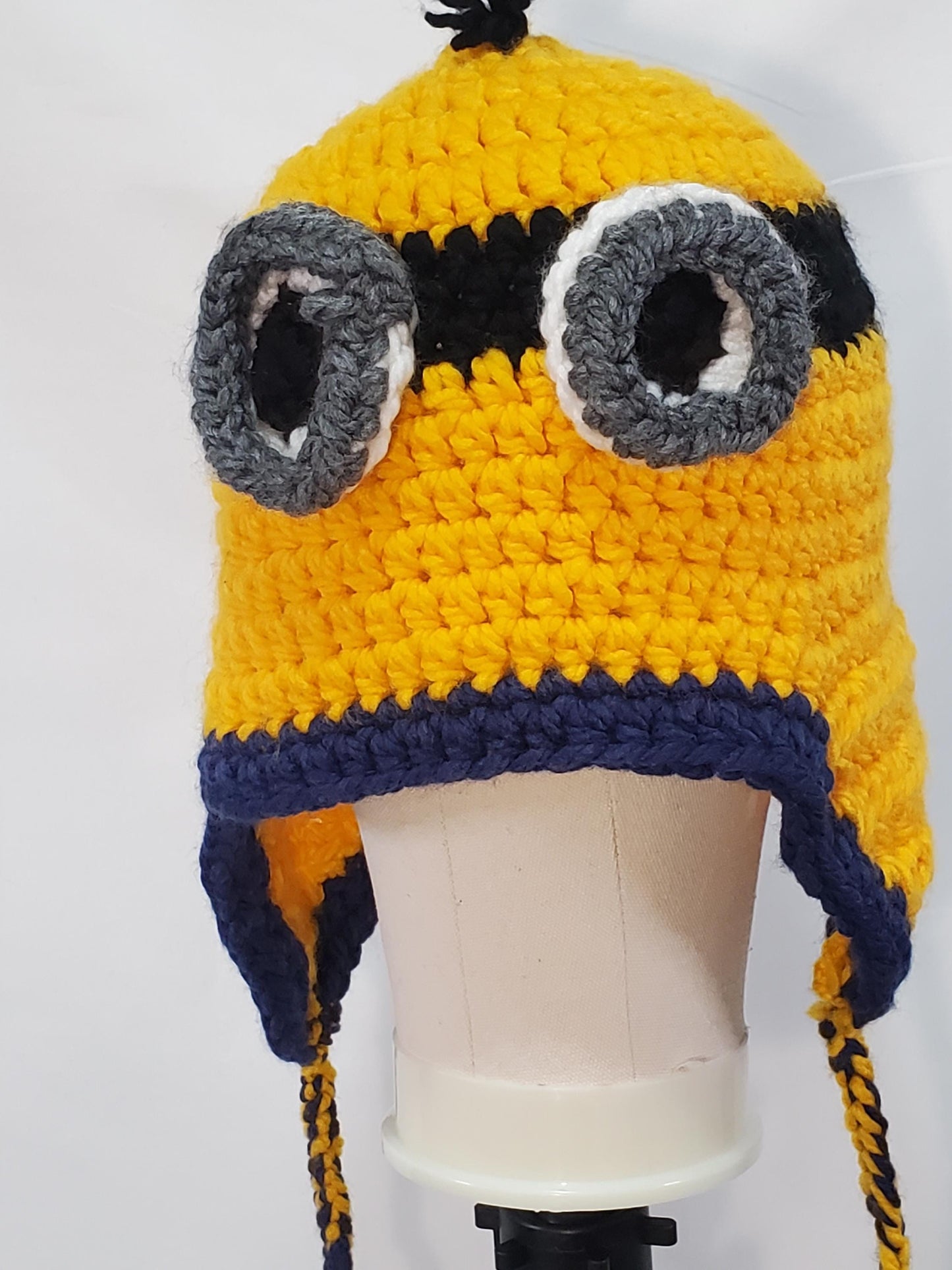 Crochet Minion Inspired Hat, Adult Medium