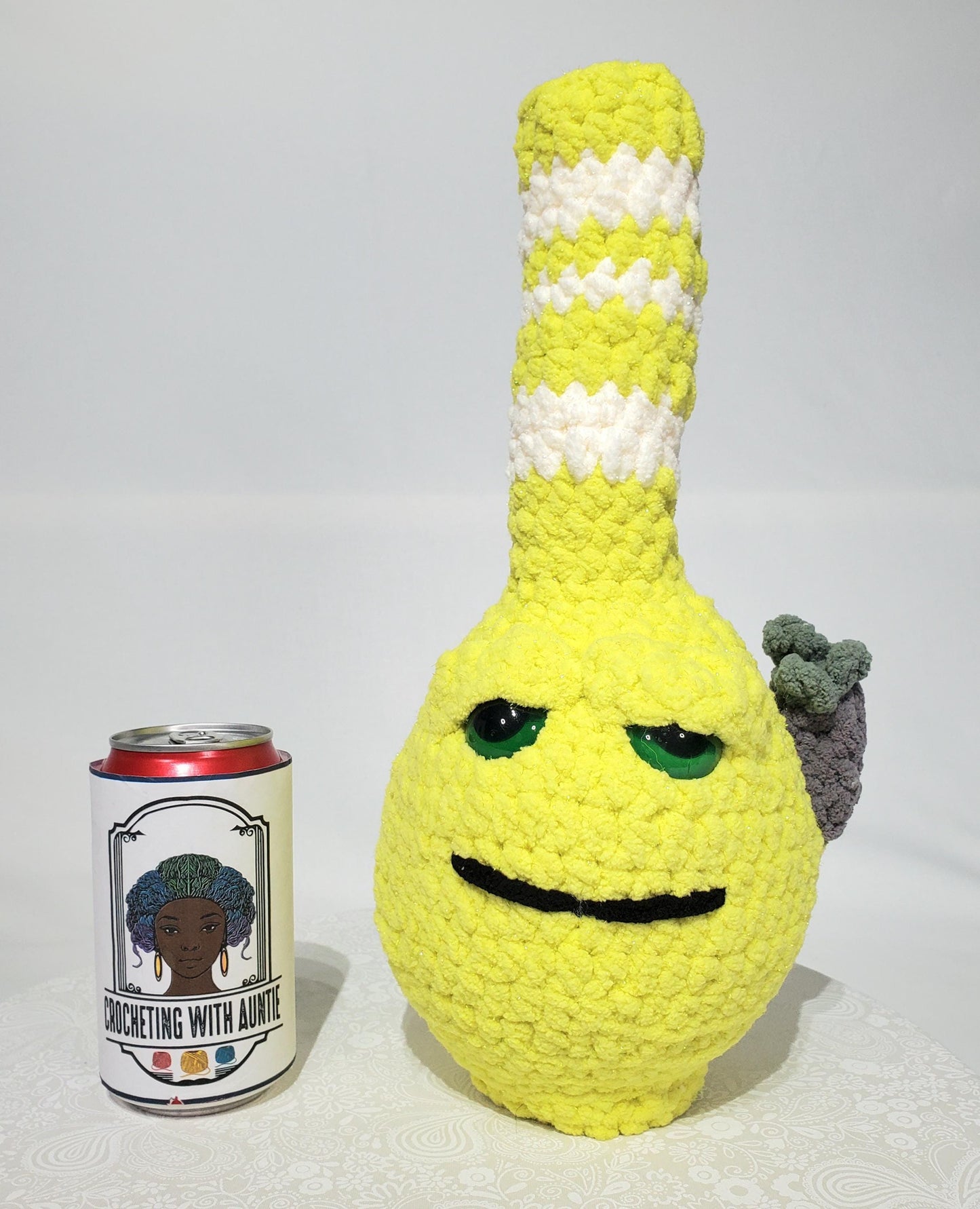 Crochet Bong, Sparkle Lime Green and White