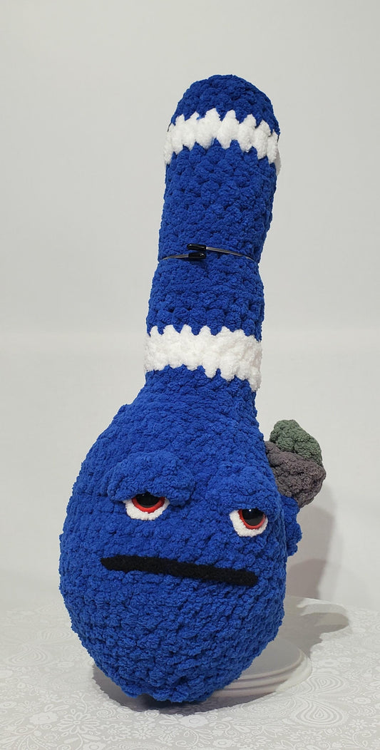 B9: Crochet Bong, Blue and white, made with 100% polyester, soft blanket yarn, approx. 14" x 5", 7 oz