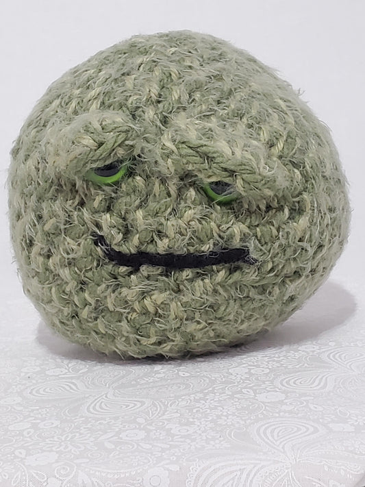 N7: Crochet 420 Nugget made with acrylic and polyester yarn, safety eyes and polyester fiber fill, approx. 6x6, approx. 10 oz.