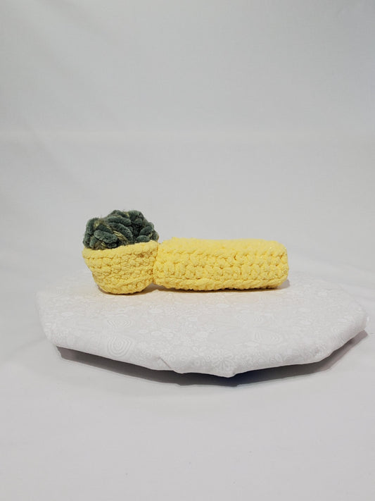 P1: Crochet Pipe, Yellow, made with soft 100% polyester yarn, approx. 14" long
