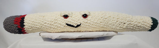 J10 - Crochet Joint / Doobie,  White 100% polyester soft blanket yarn, has safety eyes, approx. 30"x 4", 14 oz