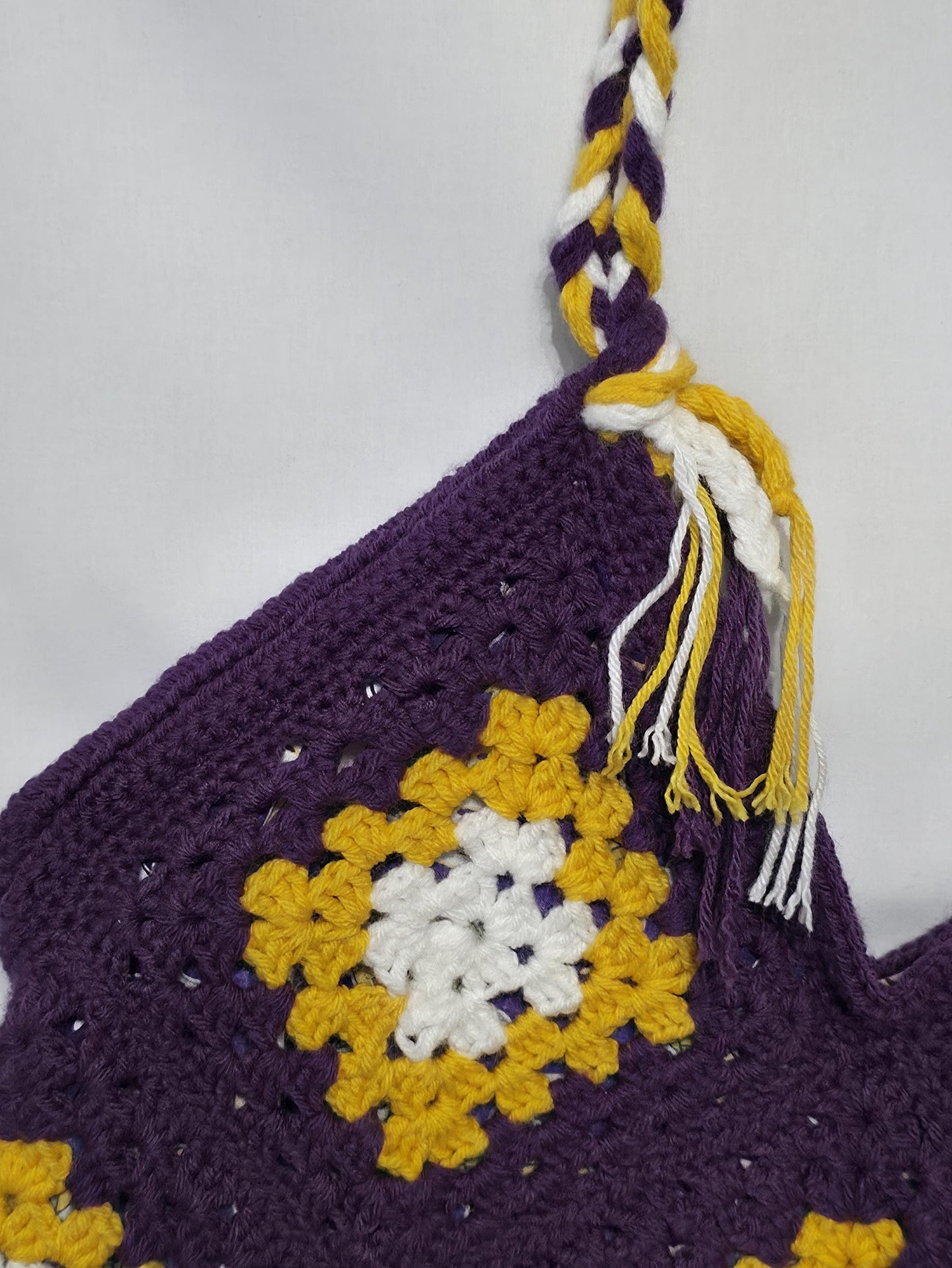 MN Vikings Inspired Crochet Granny Square, Lined Tote Bag