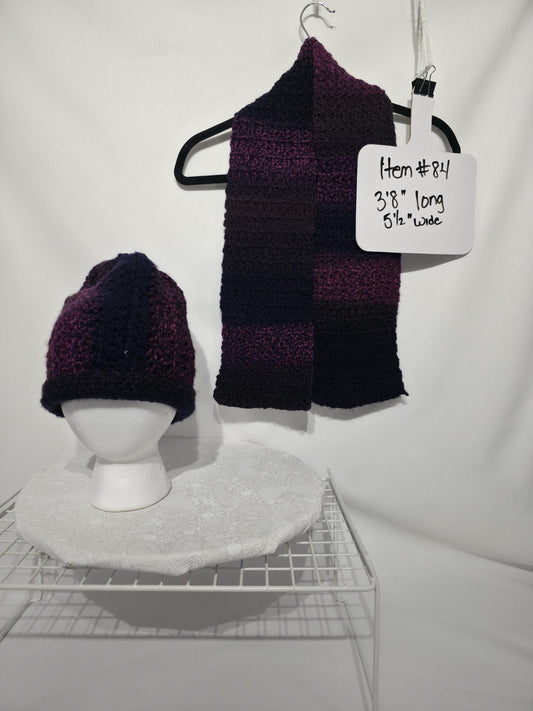 Crochet Hat and Scarf Set, Purple to Black Ombre