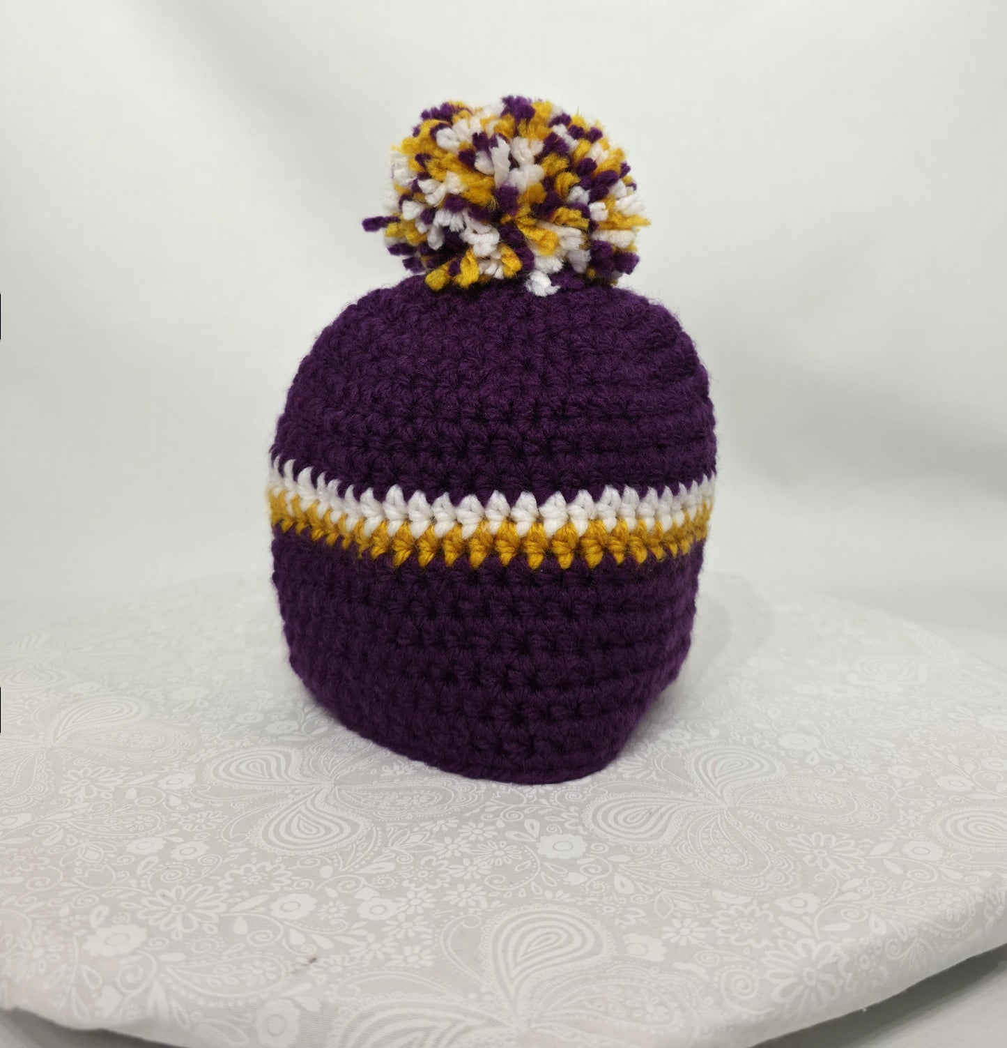 MN Vikings Inspired Crochet Beanie With A Pom,