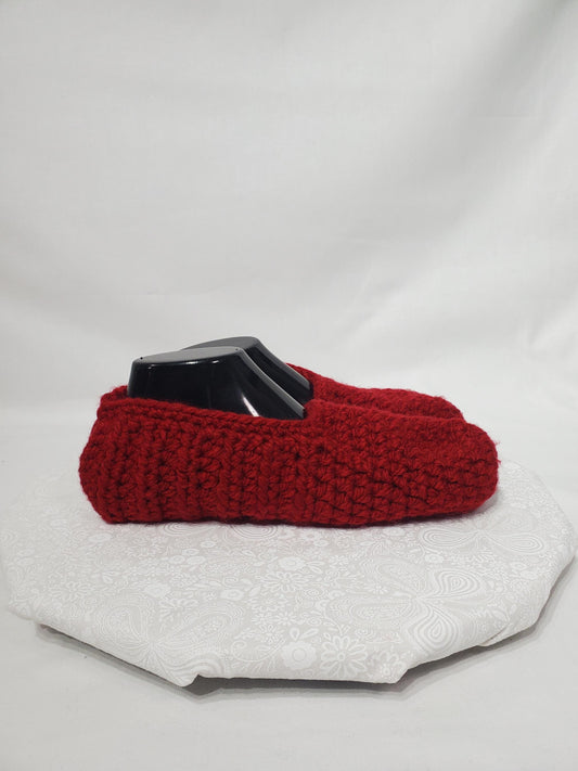 Crochet Slippers, Maroon, Women's Size 13, Men's Size 11/12
