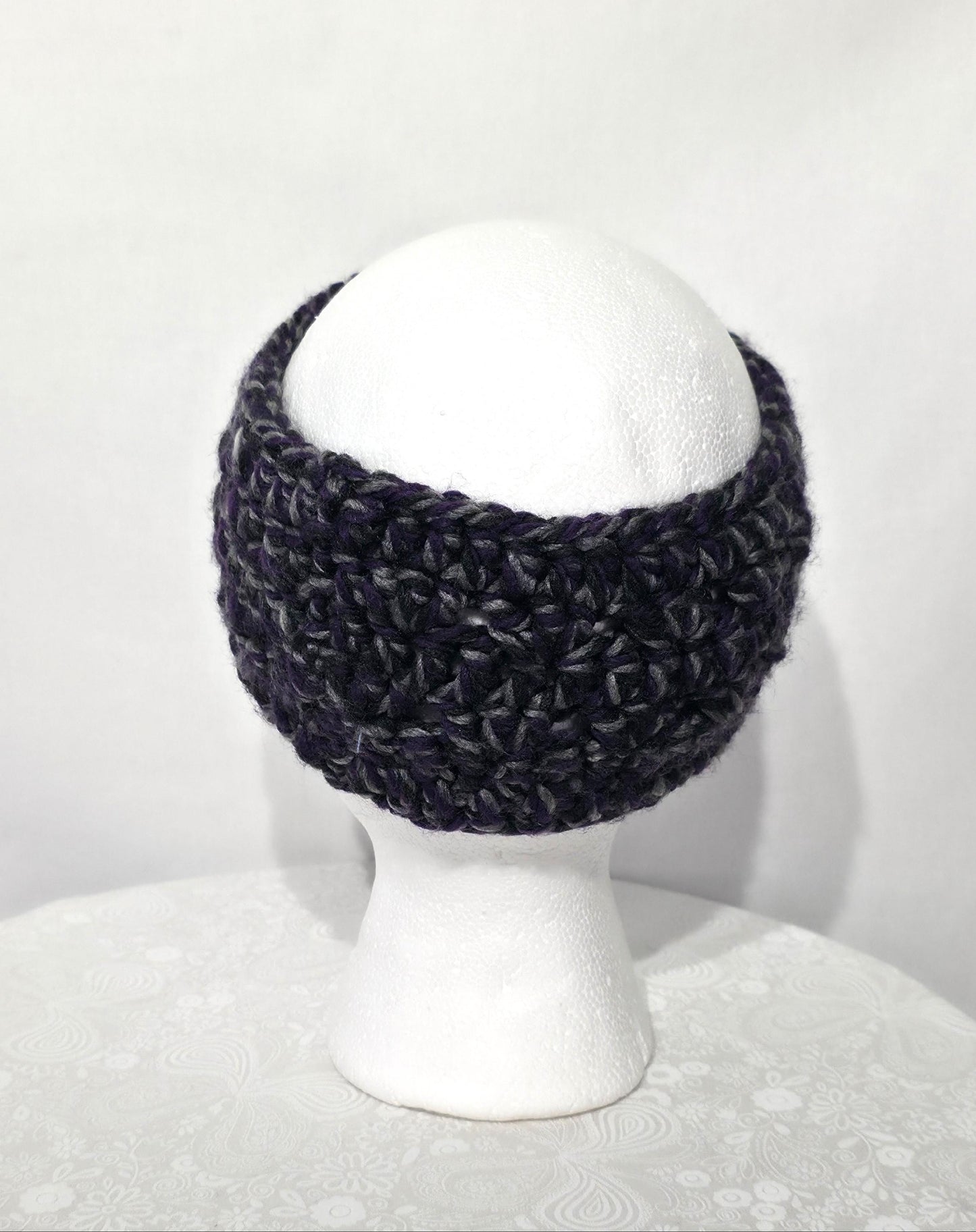 Crochet Ear Warmer and Scarf, Purple And Gray