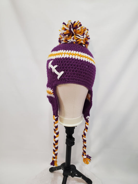 MN Vikings Inspired Crochet Ear Flap Hat