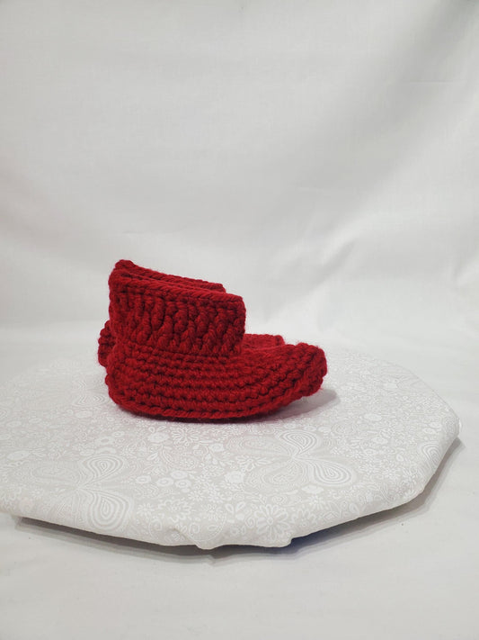 Item #17: Crochet Children's Bootie, Maroon, Children's Size 11/12, Made With 100% Acrylic Chunky Yarn
