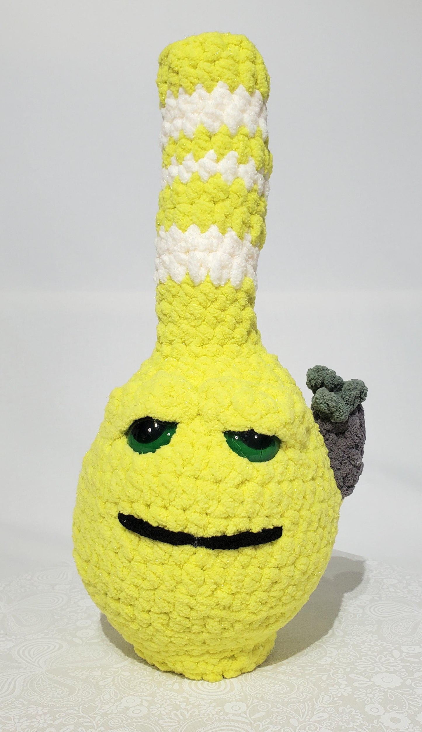 Crochet Bong, Sparkle Lime Green and White