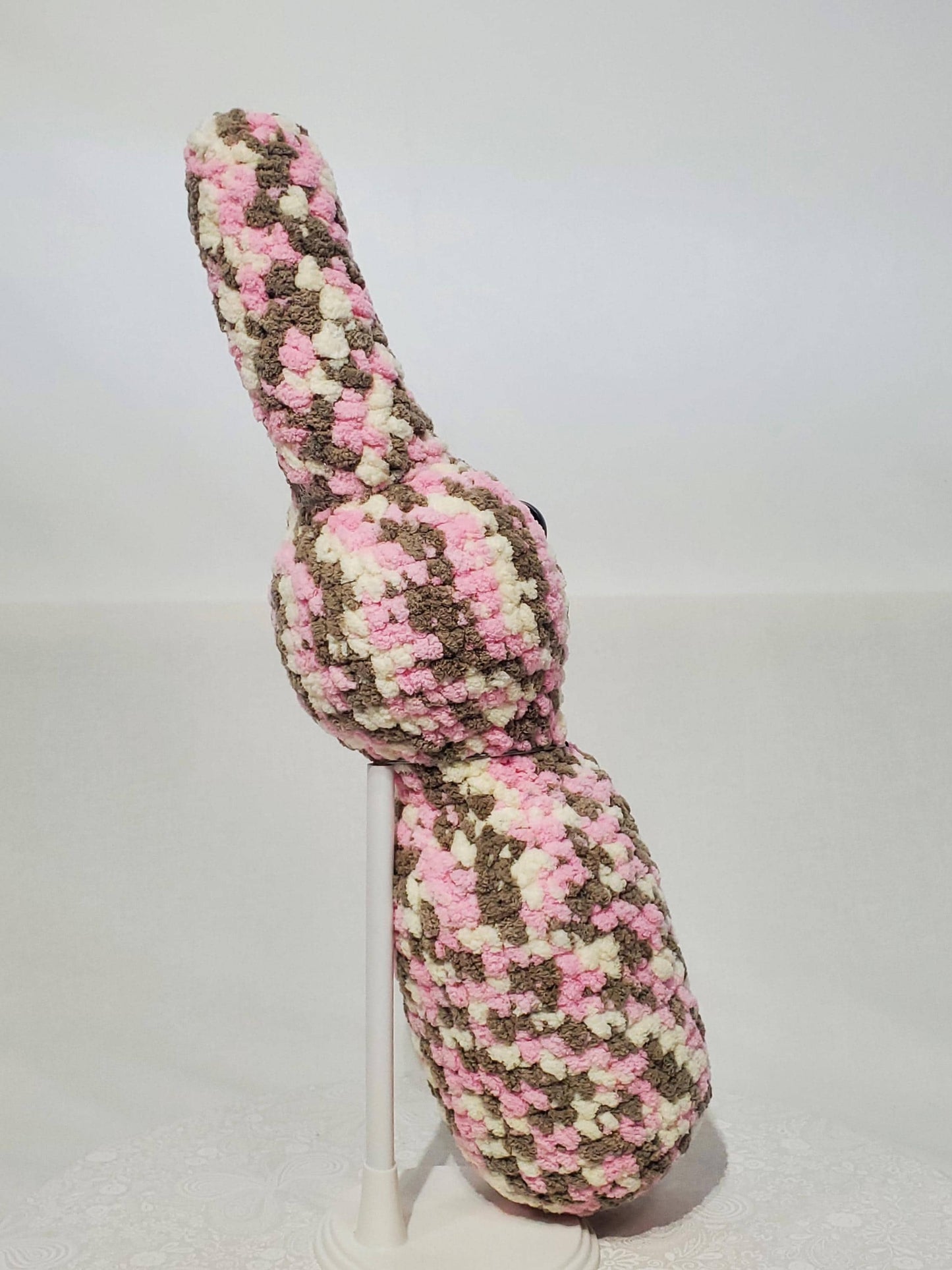 Crochet Bunny Stuffy / Plush Toy, Pink - White - Grey