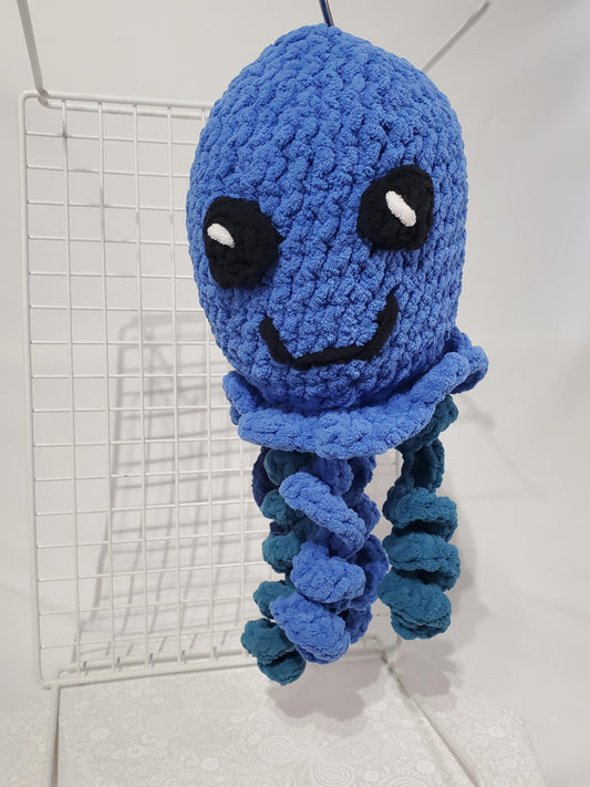 T14: Crochet Octopus Stuffed Animal / Stuffy / Plushy /Toy, Blue, made with soft blanket yarn and plastic safety eyes