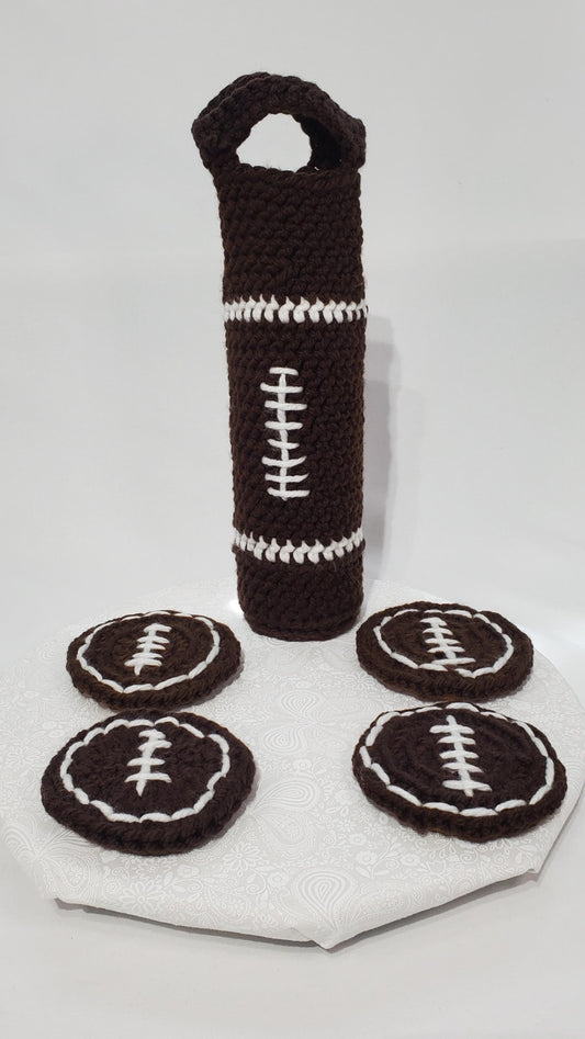 C6: Football Wine Cozy and Coaster Set