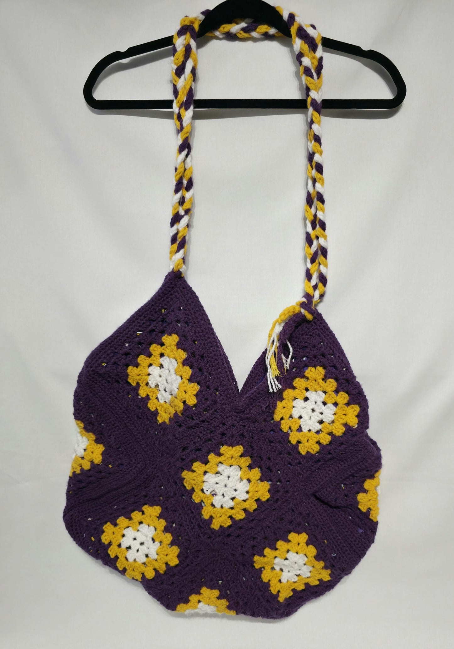 MN Vikings Inspired Crochet Granny Square, Lined Tote Bag