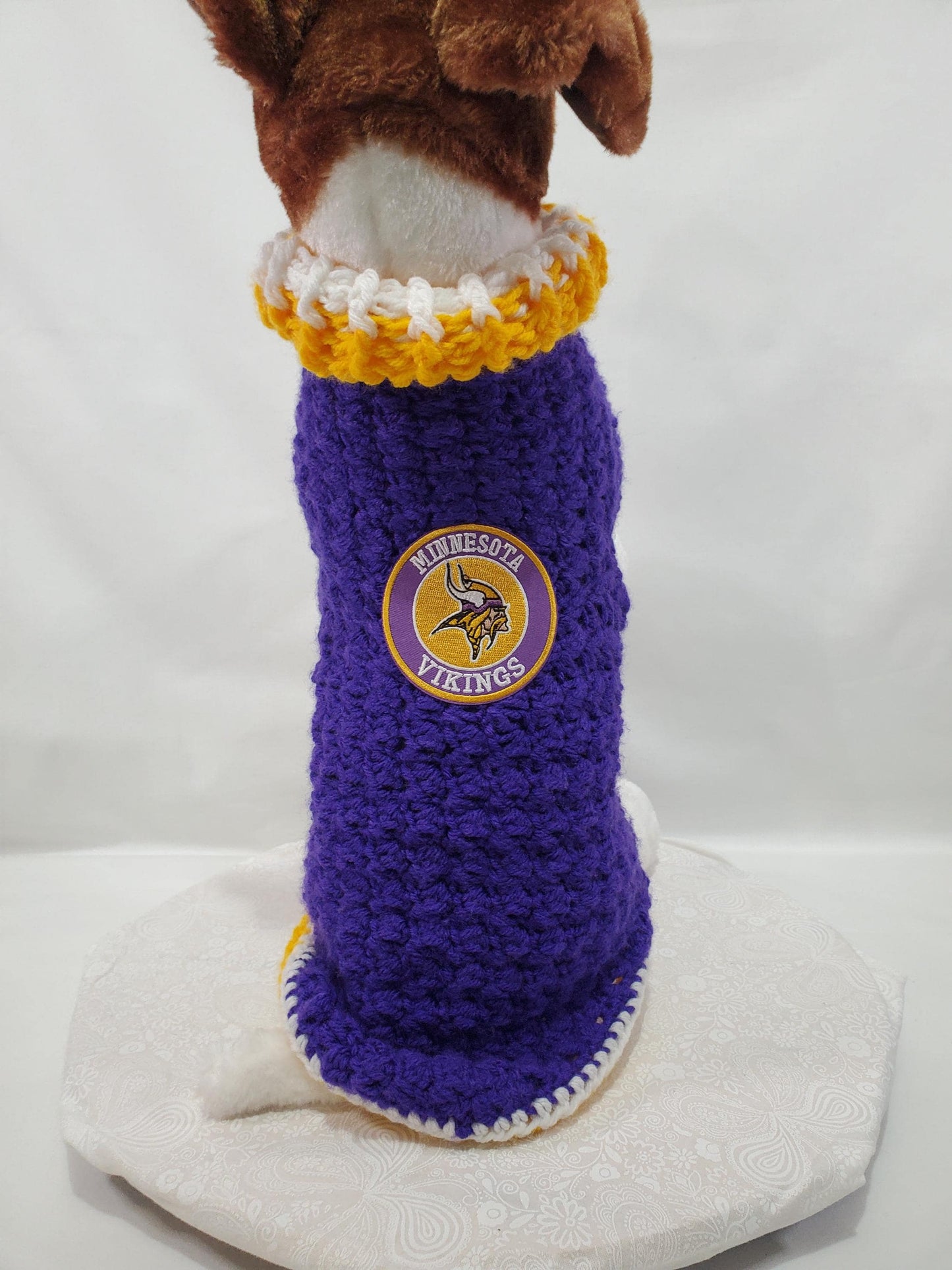 MN Vikings Inspired Dog Sweater for a small dog