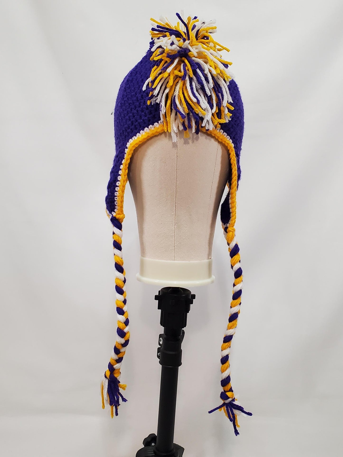 Item #38: MN Vikings Inspired Crochet Mohawk Hat, Size Child (4y-10y), Made From 100% Acrylic Yarn