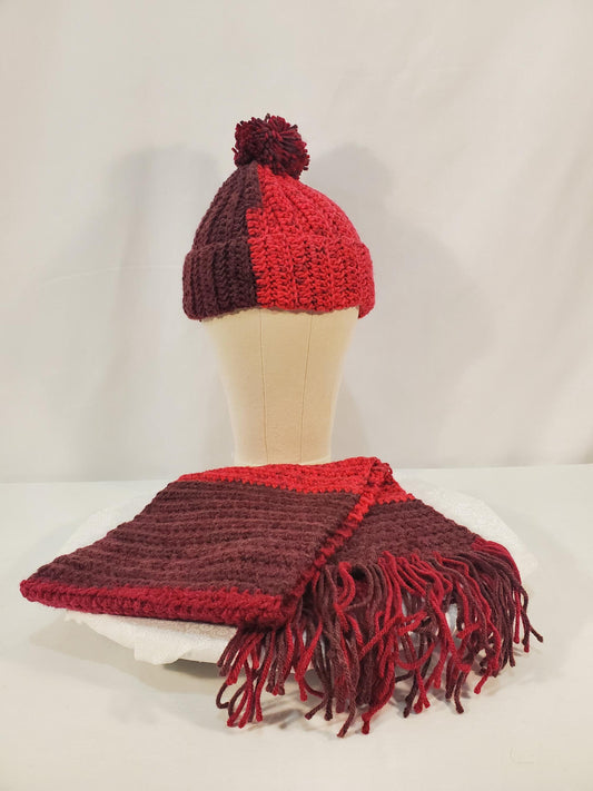 Crochet Hat and Scarf Set, Red Ombre