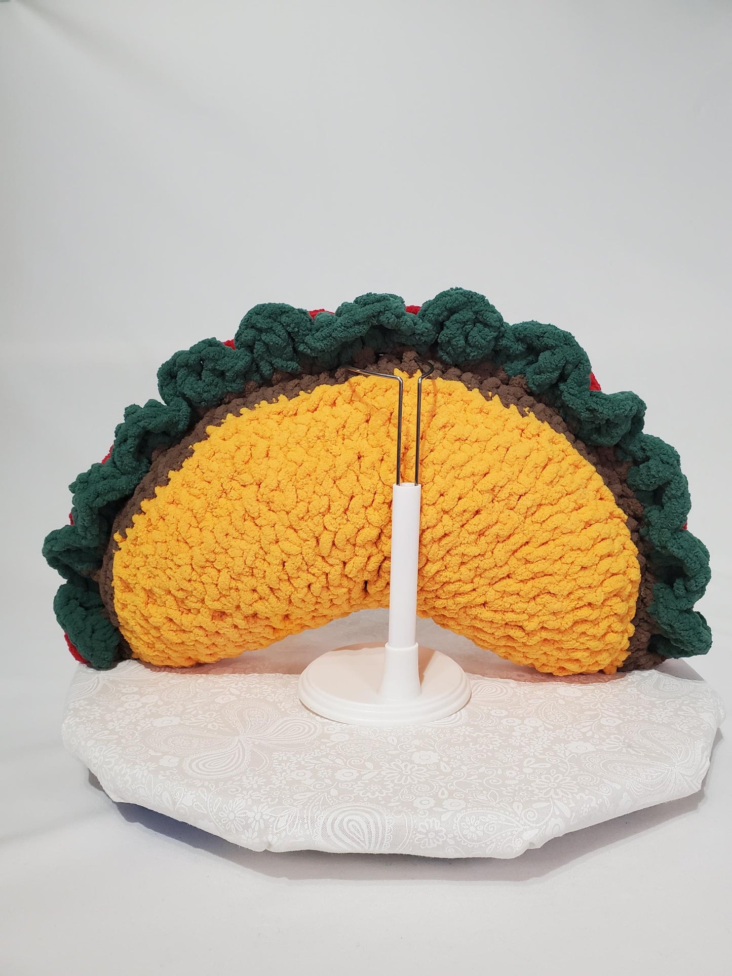 T11: Crochet Taco Stuffie / Plush Toy, made with soft blanket yarn and plastic safety eyes