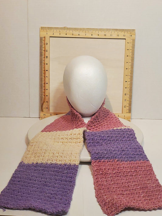 Crochet scarf, multi color, 4' long, 6 1/2 in wide, made with soft 100% acrylic yarn