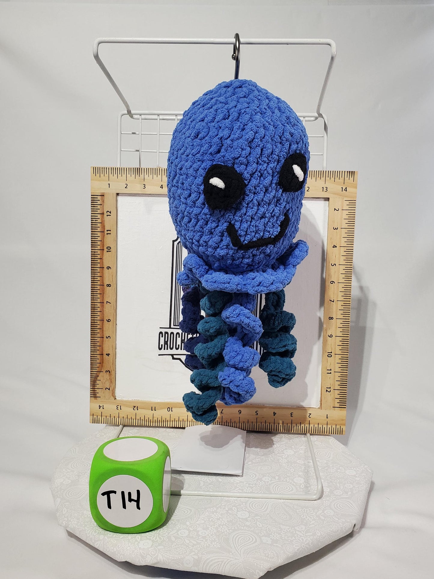 T14: Crochet Octopus Stuffed Animal / Stuffy / Plushy /Toy, Blue, made with soft blanket yarn and plastic safety eyes