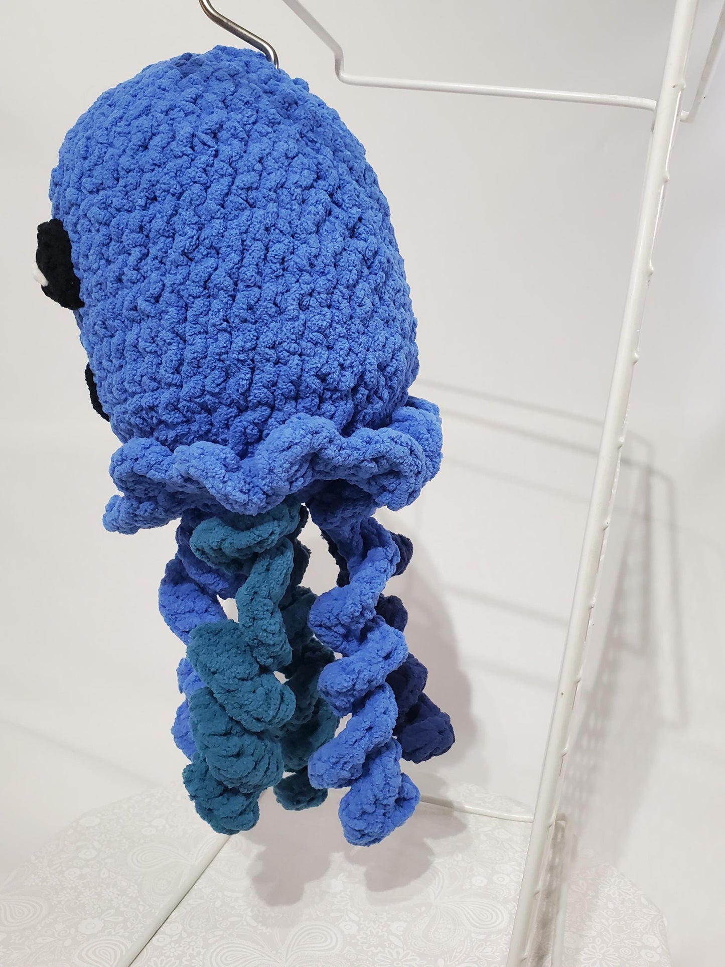 T14: Crochet Octopus Stuffed Animal / Stuffy / Plushy /Toy, Blue, made with soft blanket yarn and plastic safety eyes