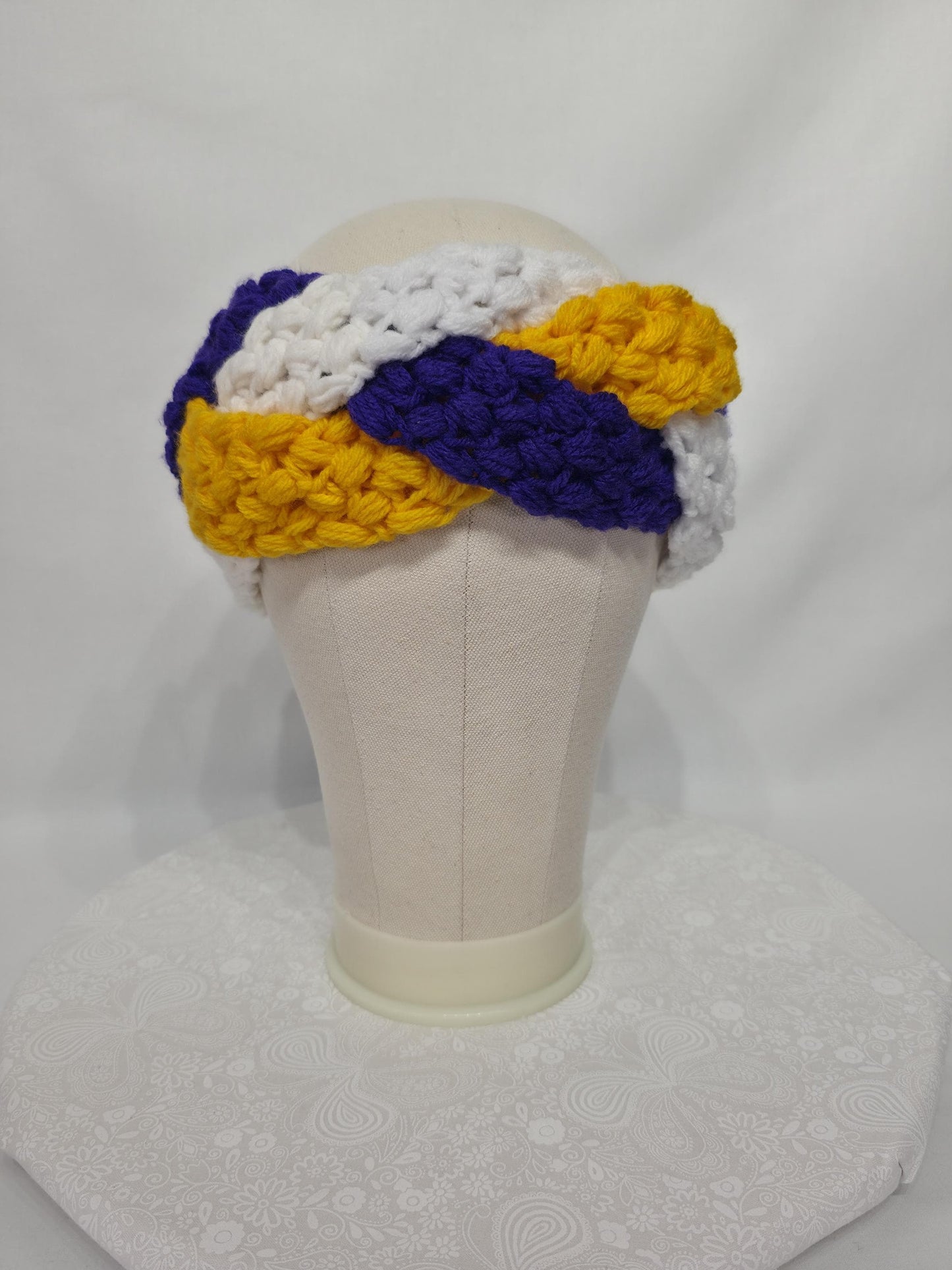 MN Vikings Inspired Crocheted Braided Ear Warmer - Adult Small