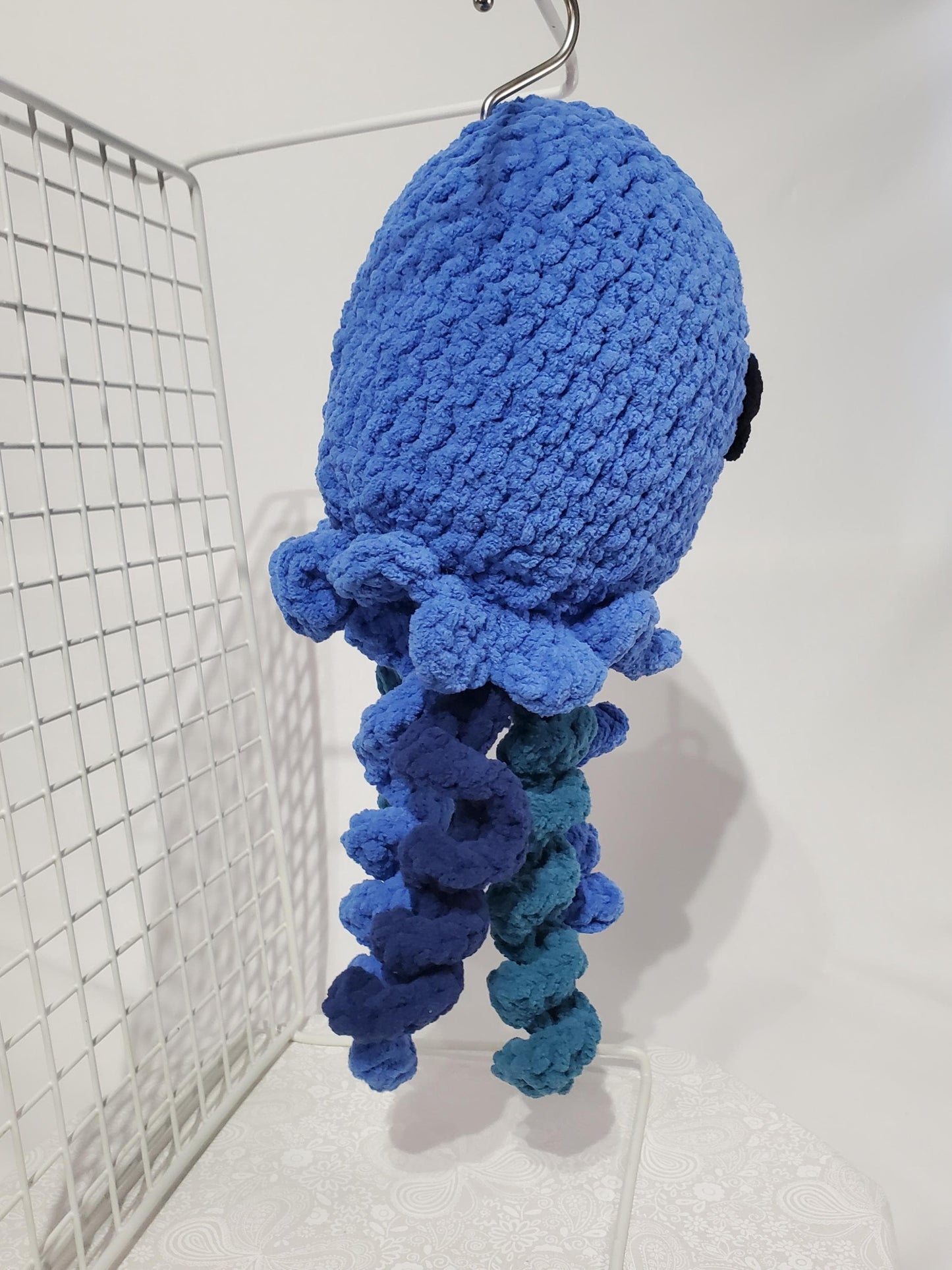 T14: Crochet Octopus Stuffed Animal / Stuffy / Plushy /Toy, Blue, made with soft blanket yarn and plastic safety eyes