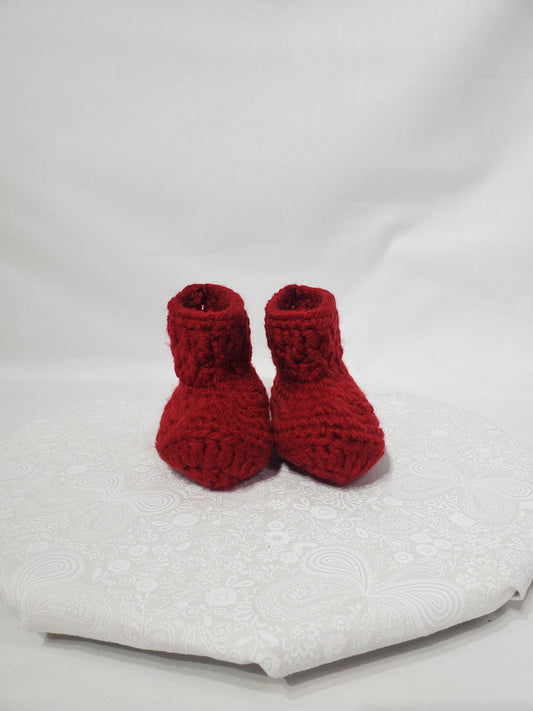 Item #18: Crochet Children's Bootie, Maroon, Children's Size 11/12, Made With 100% Acrylic Chunky Yarn