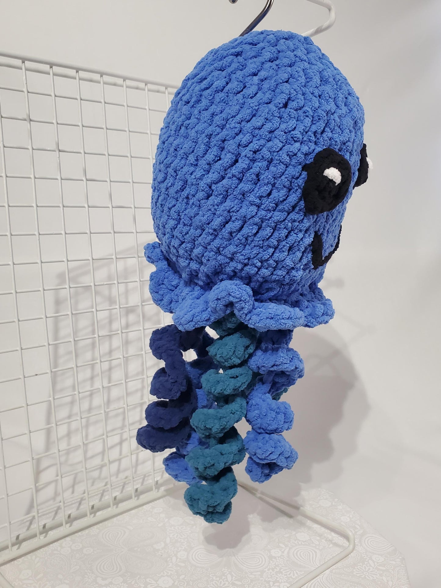 T14: Crochet Octopus Stuffed Animal / Stuffy / Plushy /Toy, Blue, made with soft blanket yarn and plastic safety eyes