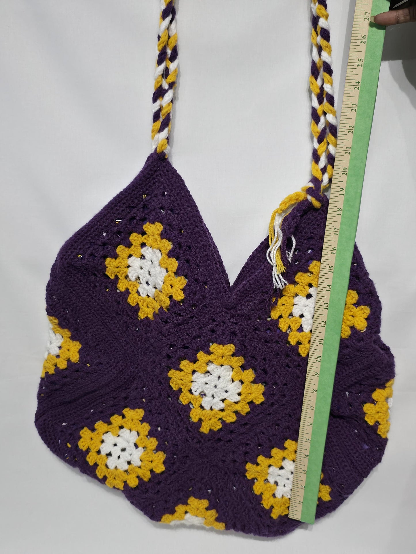 MN Vikings Inspired Crochet Granny Square, Lined Tote Bag