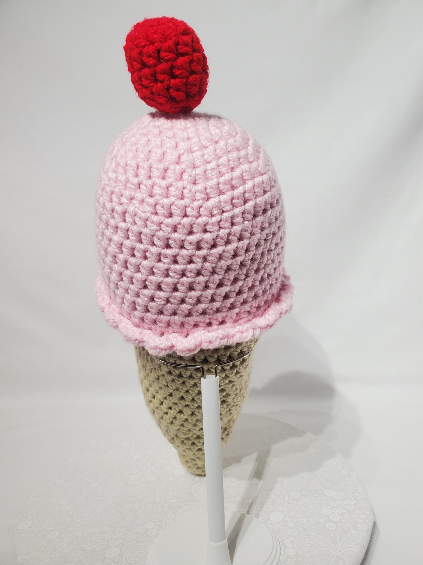 T24: Crochet Ice Cream Cone, made with chunky yarn (100% acrylic) and fiber fill, approx. 19" x 7 1/2"