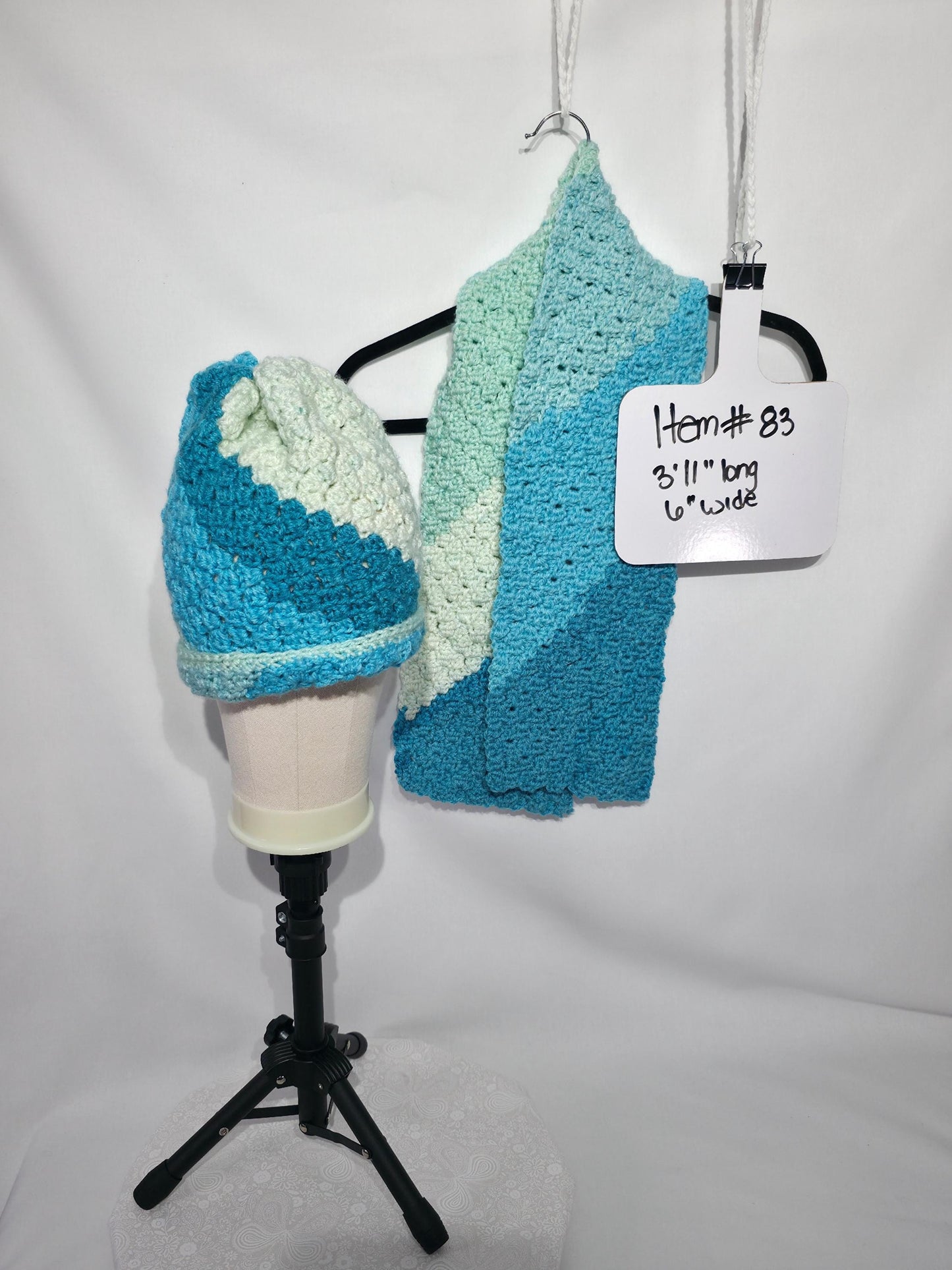 Crochet Hat and Scarf Set, Multi Colors of Blue