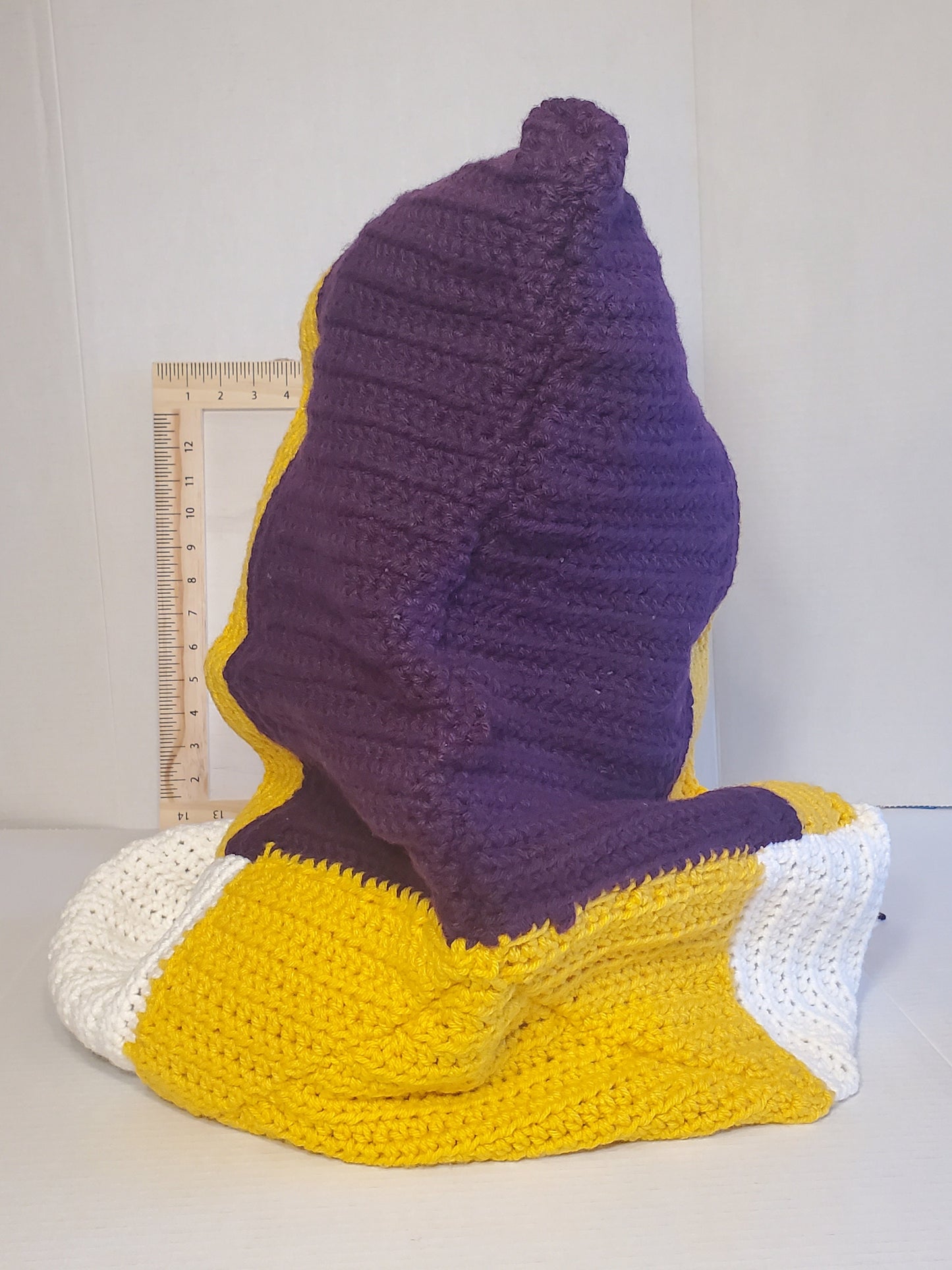 Item #63: MN Vikings Inspired Crochet Hooded Scarf, Adult Sized, 5' Long 6.5" Wide, Made With 100% Acrylic Yarn
