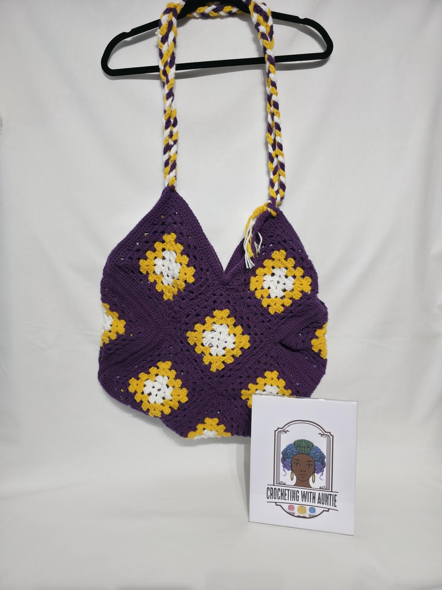 MN Vikings Inspired Crochet Granny Square, Lined Tote Bag