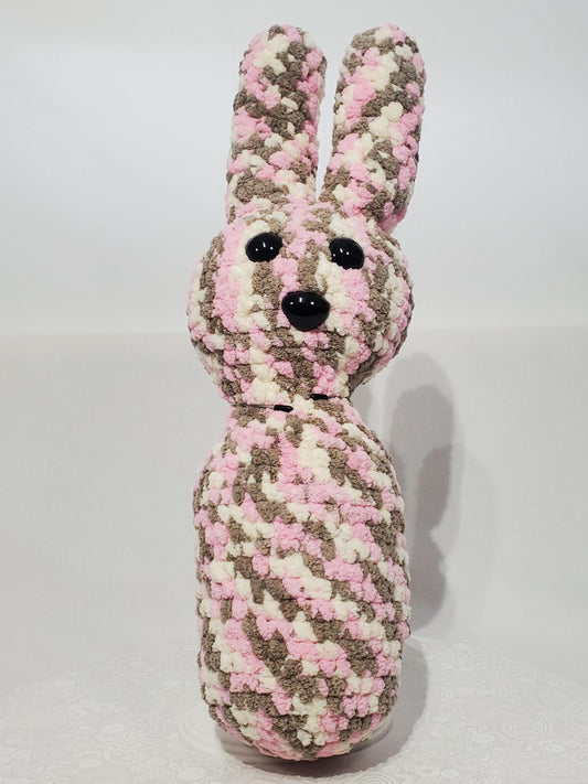 Crochet Bunny Stuffie / Plush Toy, pink - white - grey, approximately 14 in tall