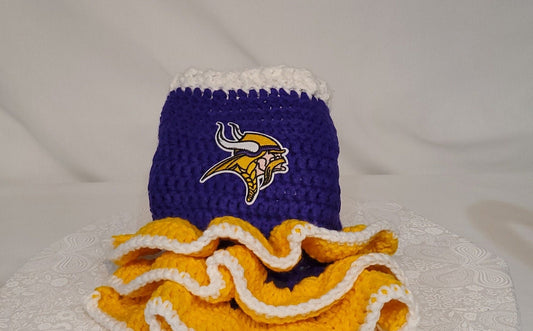 V19: MN Vikings Inspired Dog Dress with Ruffles for a medium sized dog